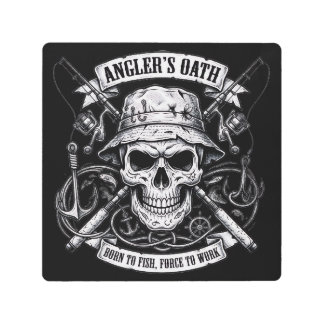 Angler's Oath – Born to Fish, Forced to Work Metal Print