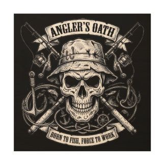 Angler's Oath – Born to Fish, Forced to Work Wood Wall Art