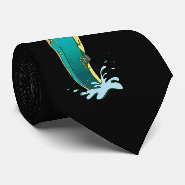 Angler's Psychedelic Leaping Trout Fly Fishing Neck Tie (Rolled)