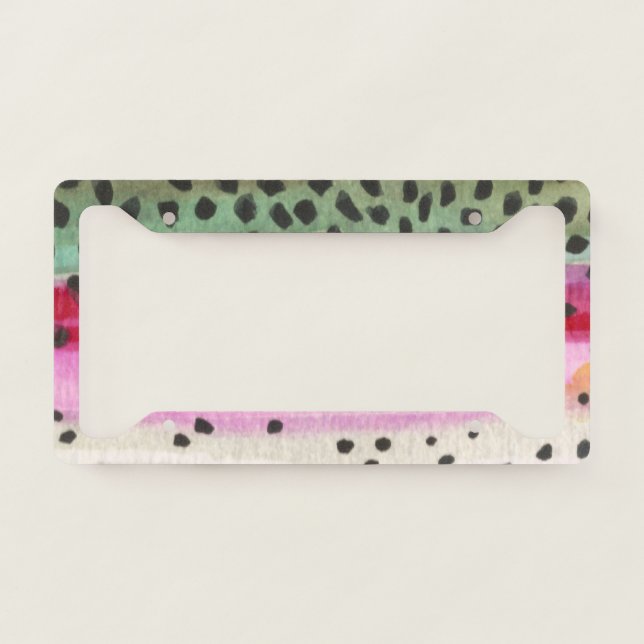 Angler's Rainbow Trout Fly Fishing License Plate Frame (Front)