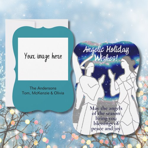 Angles in Blue Personalized Holiday Card