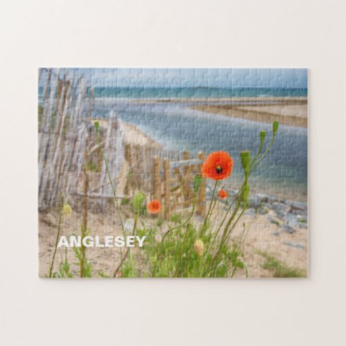 Anglesey Wales Scenic View Beach And Wild Poppies Jigsaw Puzzle