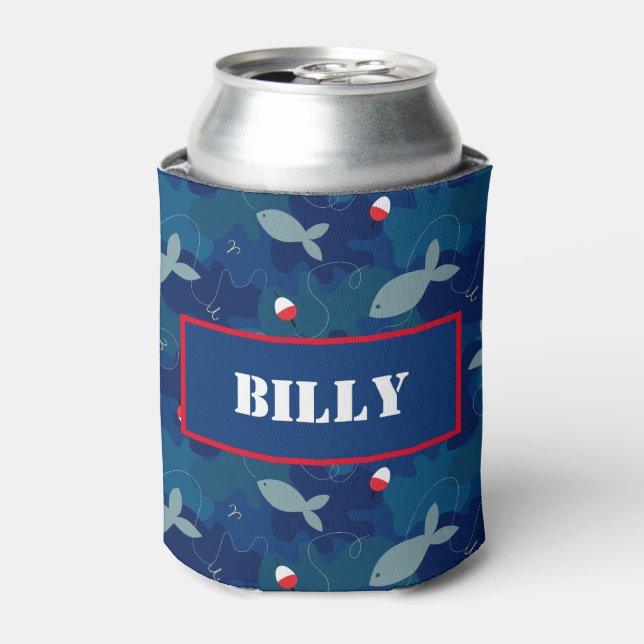 Angling Fishing Personalised Blue Camo Can Cooler (Can Front)