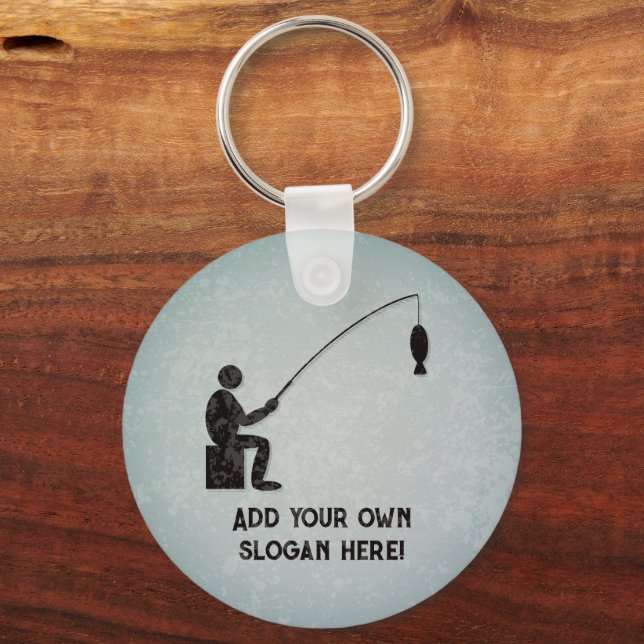 Angling with Fish on Line, Fisherman and your text Keychain (Front)