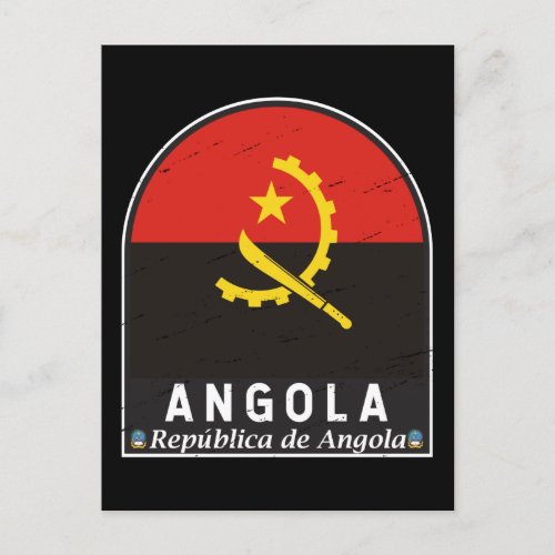 Angola Flag Emblem Distressed Vintage Postcard