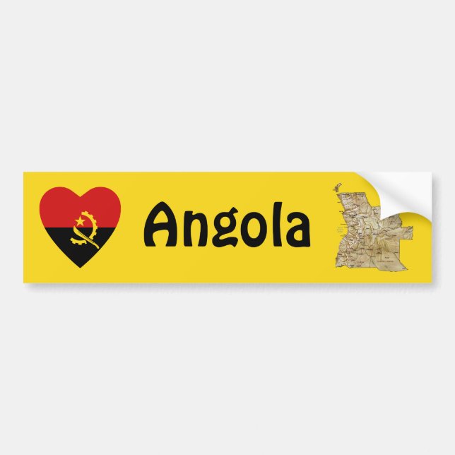 Angola Flag Heart + Map Bumper Sticker (Front)