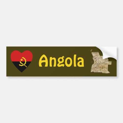 Angola Flag Heart  Map Bumper Sticker