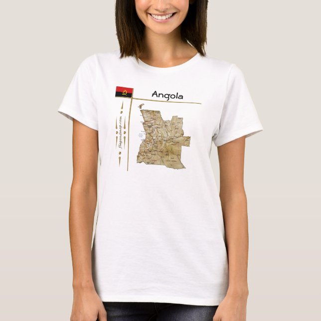 Angola Map + Flag + Title T-Shirt (Front)