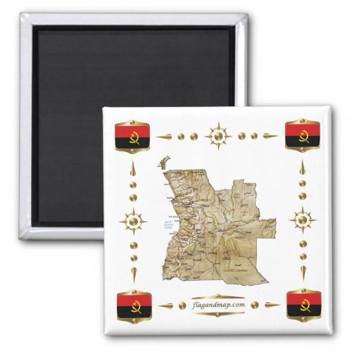Angola Map  Flags Magnet
