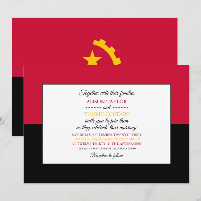Angolan Flag, Flag of Angola Wedding Invitation (Front/Back)