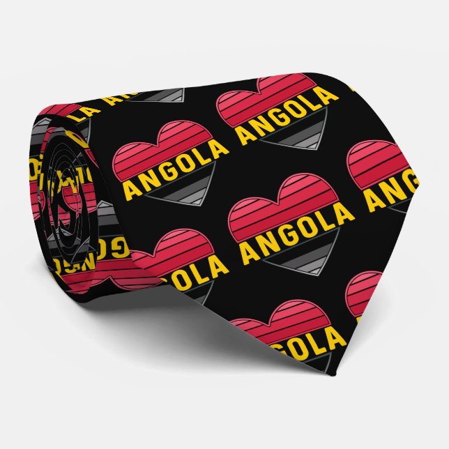 Angolan Heart, I Love Angola Neck Tie (Rolled)
