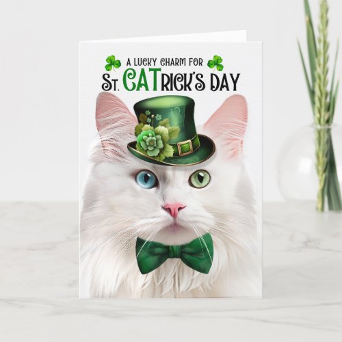 Angora Cat Funny St CATricks Day Lucky Charm Holiday Card