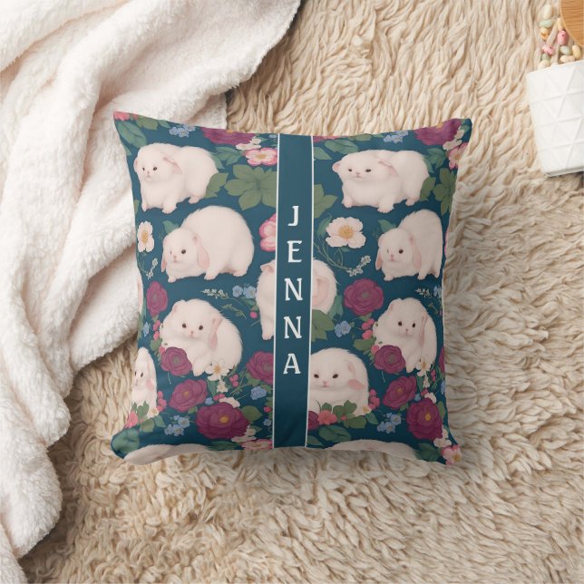 Angora Ferret Small Floral Colourful Pattern Throw Pillow (Blanket)