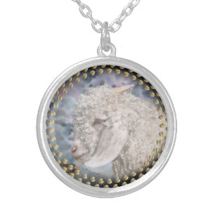 Angora Goat Kid Painted Portrait Silver Plated Necklace