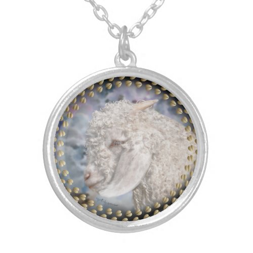 Angora Goat  Kid Painted Portrait Silver Plated Necklace