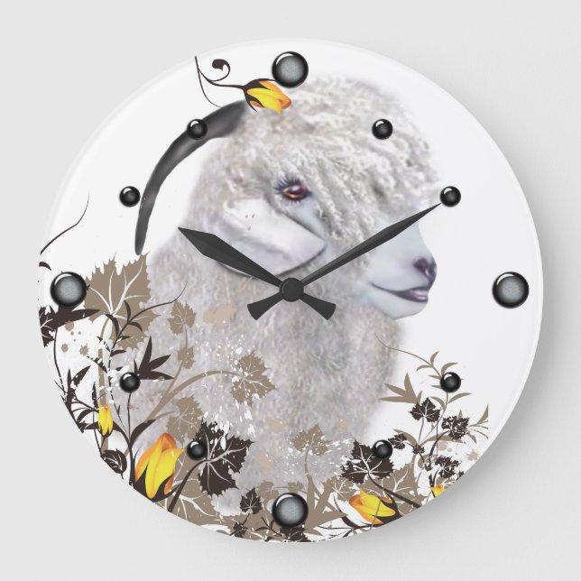 Angora Goat Painting Floral  Wall Clock (Front)