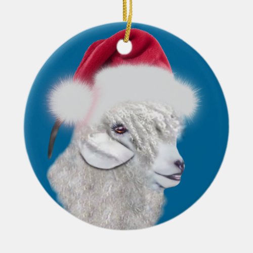 Angora Goat Santa Hat Christmas  Ornament