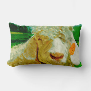 Angora Goat With Ear Tag Abstract Impressionism Lumbar Pillow