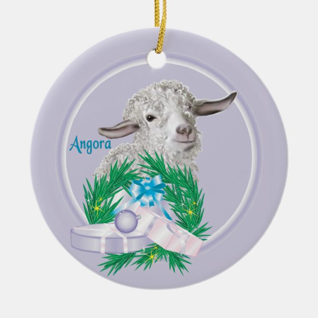 Angora Goat Wreath Holiday Ornament (Front)