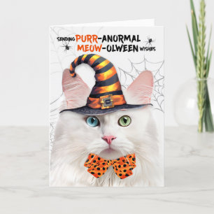 Angora Halloween Cat PURRanormal MEOWolween Holiday Card