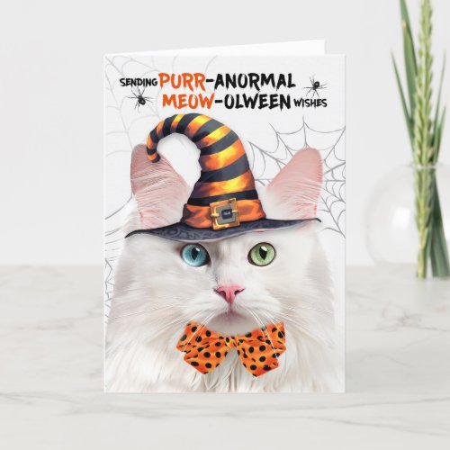 Angora Halloween Cat PURRanormal MEOWolween Holiday Card