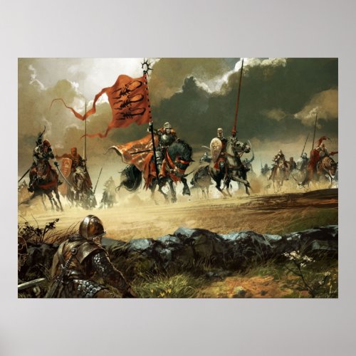 Angreifende Ritter unter einer Standarte Poster