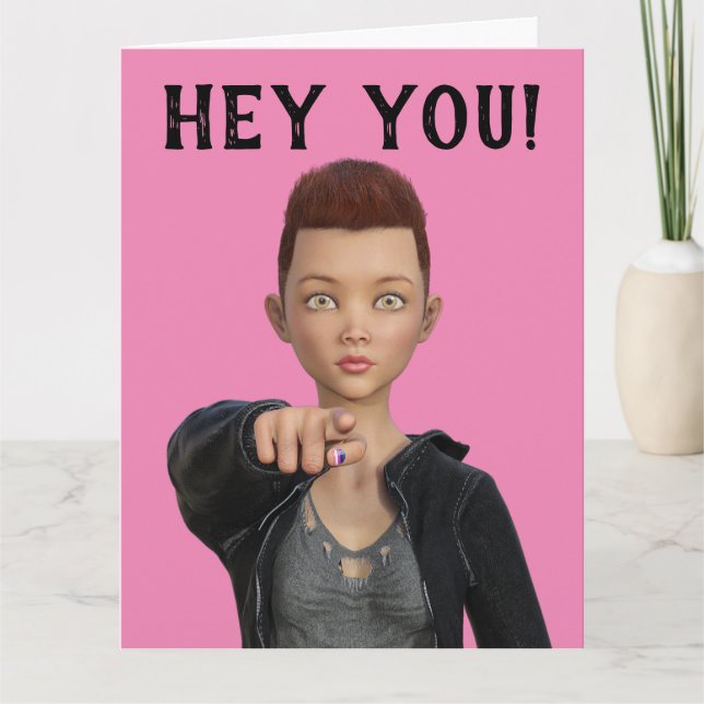 ANGROGYNOUS SHORT HAIRED GIRL HAPPY BIRTHDAY CARDS (Front)