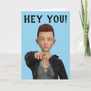 ANGROGYNOUS SHORT HAIRED GIRL HAPPY BIRTHDAY CARDS