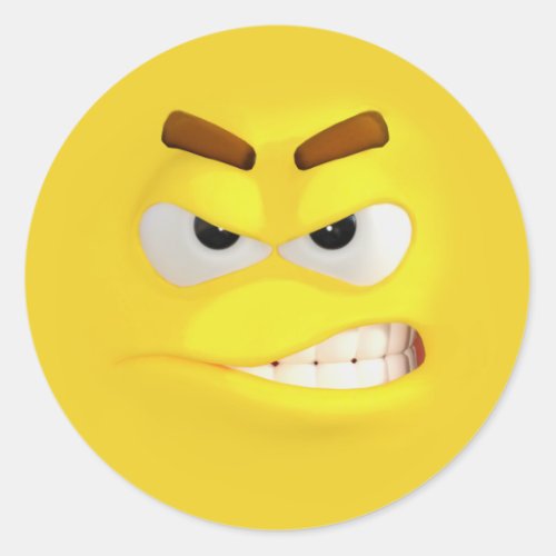 Angry 3D Effect Emoji Classic Round Sticker