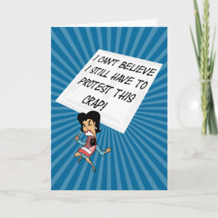 Angry activist with a protest sign card