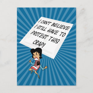 Angry activist with a protest sign postcard