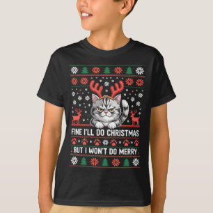 Angry Antler Cat Funny Xmas Ugly Sweater Long Slee