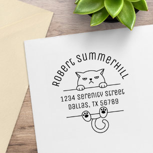 Angry Bad Tempered Cat Arch Address Rubber Stamp