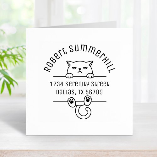 Angry Bad Tempered Cat Arch Address Rubber Stamp