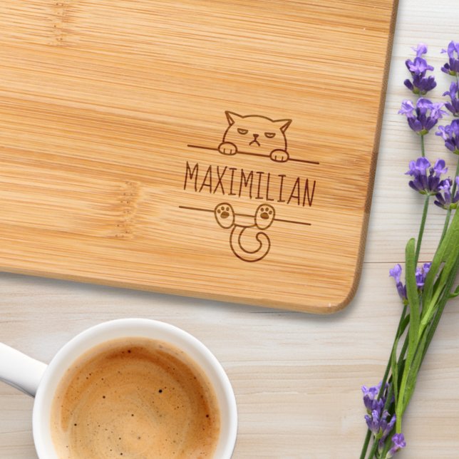 Angry Bad Tempered Cat Custom Name Engraved Cutting Board (Creator Uploaded)