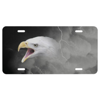 Angry bald eagle in thunderstorm license plate