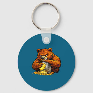 Angry Bear Grating Cheese Grater Illustration Keychain