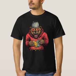 Angry Bear Grating Cheese with Cheese Grater Hat T-Shirt
