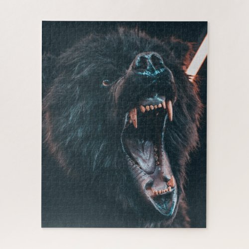Angry Bear Teeth Black Bear Growl Jigsaw Puzzle
