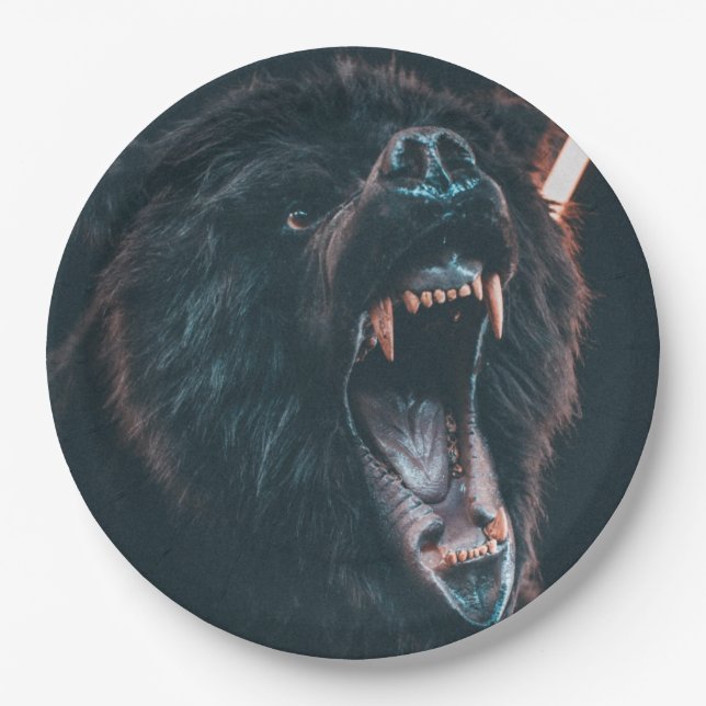 Angry Bear Teeth Black Bear Growl Paper Plates (Front)