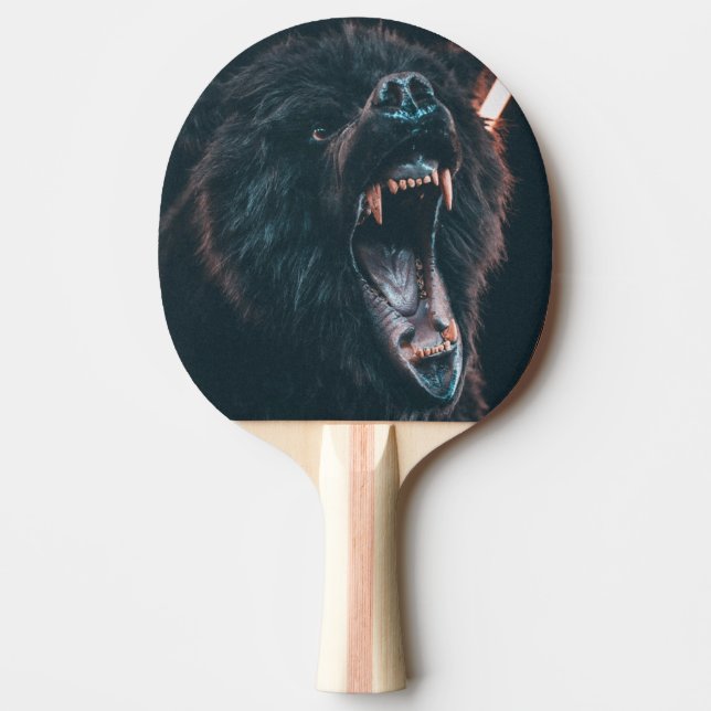Angry Bear Teeth Black Bear Growl Ping Pong Paddle (Front)