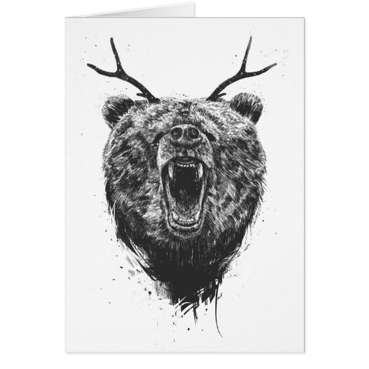 Angry bear with antlers cards (Front)