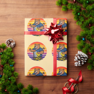Angry Bear with Cheese Grater Hat and Sunglasses Wrapping Paper