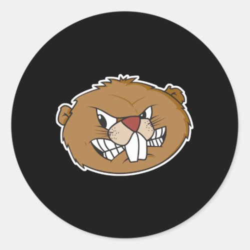 angry beaver face classic round sticker