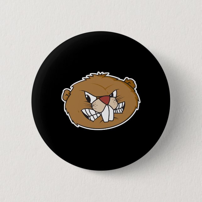 angry beaver face pinback button (Front)