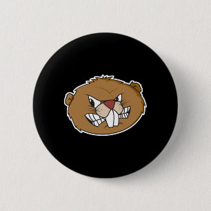 angry beaver face pinback button