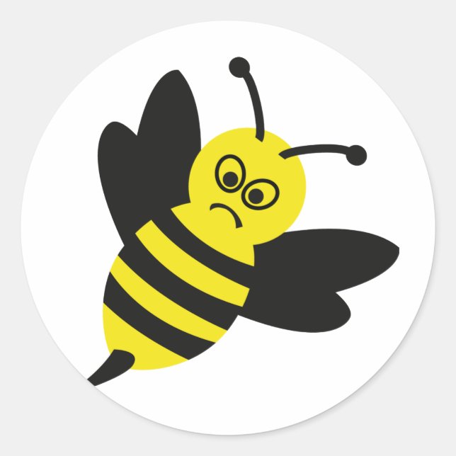 angry bee icon classic round sticker (Front)
