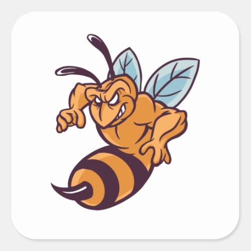 angry bee square sticker