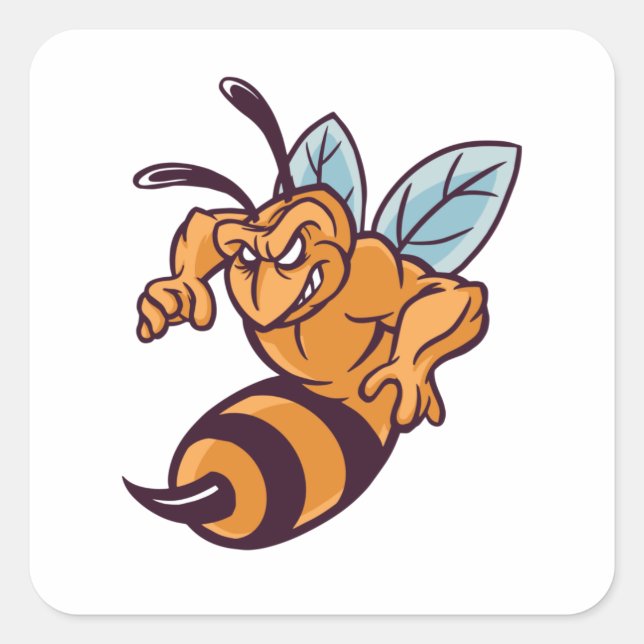angry bee square sticker (Front)