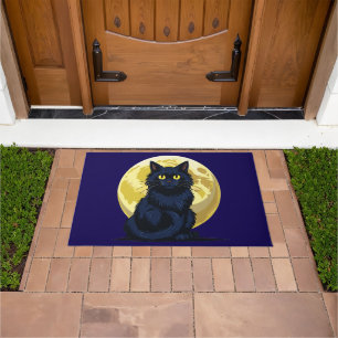 Angry black cat doormat